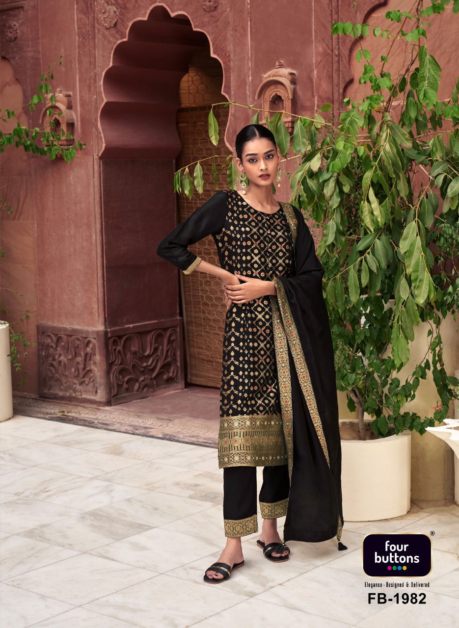 Four Buttons Banaras New Designer Exclusive Wear Ready Made Suit Collection